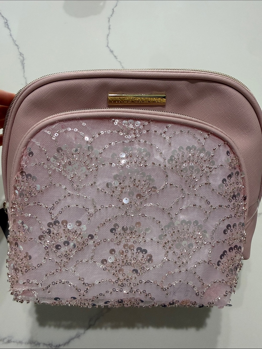 Vince Camuto Blush Pink Sequin Embellished Cosmetic Pouch